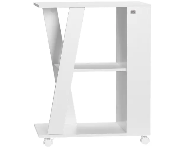 HOMCOM Carucior Bucatarie din Lemn, 2 Rafturi Deschise, Pe Roti, Design Pragmatic, Alb 60x38x77cm | Aosom Romania