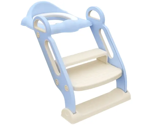 ZONEKIZ Olita Copiilor cu Trepte Pliabile, Scaun Toaleta Reglabil, Antiderapant, cu Manere si Protectie Stropire, Albastru | Aosom Romania