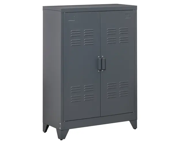 Dulapior Multifunctional cu 2 Usi Stil Industrial, Dulapior Metalic pentru Casa si Garaj - Gri, 75x33x110cm HOMCOM | Aosom RO
