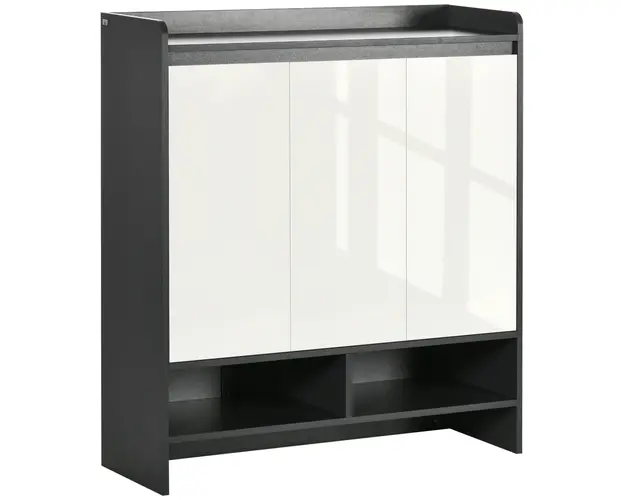 Dulap de incaltaminte pentru intrare din PAL pentru 24 Perechi cu Rafturi Reglabile pe 3 Niveluri, 90x32x100 cm, Gri si Alb HOMCOM | Aosom Romania