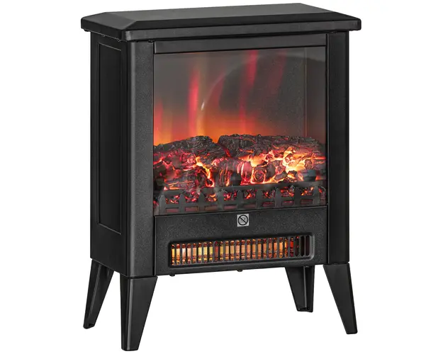 HOMCOM Semineu Electric cu Efect Flacara 3D pe 3 Intensitati, Oprire Automata, Incalzire Reglabila, 36x21x47 cm, Negru | Aosom Romania