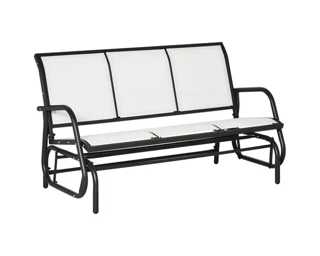 Outsunny Banca Balansoar de Gradina cu 3 Locuri din Metal si Tesatura, 151x75x85 cm, Alb | Aosom Romania