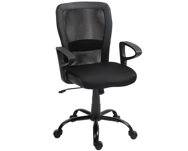 HOMCOM Scaun de Birou cu Inaltime Reglabila, Mecanism de Inclinare si Rotile, 60x57x91-99 cm, Negru | Aosom Romania