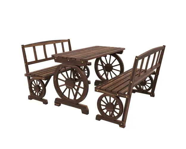 Outsunny Set de mobilier de terasa din 3 piese, pentru exterior, Set din lemn pentru gradina cu doua scaune, Carbonizat | Aosom Romania