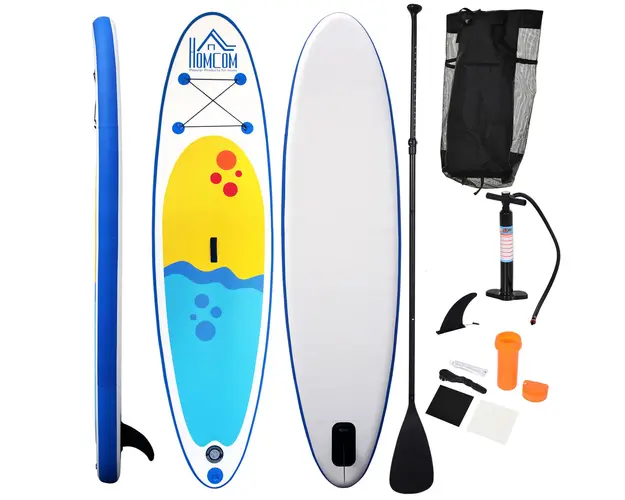 HOMCOM Placa Surfing Gonflabila, Vasla Reglabila, 305x76x10 cm, Albastra, Ideala pentru Incepatori | Aosom Romania