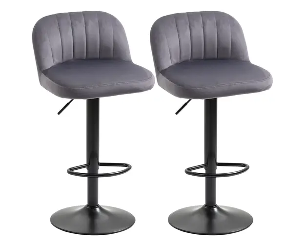 HOMCOM Set de 2 Scaune de Bar Elegante cu Efect de Catifea Reglabile pentru Bucatarie sau Living 43x45x81-101cm | Aosom Romania