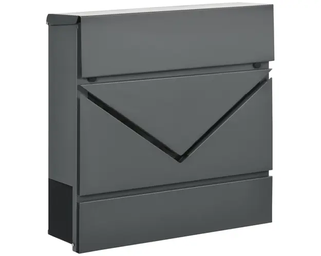 HOMCOM Cutie Postala din Otel Zincat cu Suport Ziare si 2 Chei de Securitate incluse, 37x10.5x37 cm, Gri | Aosom Romania
