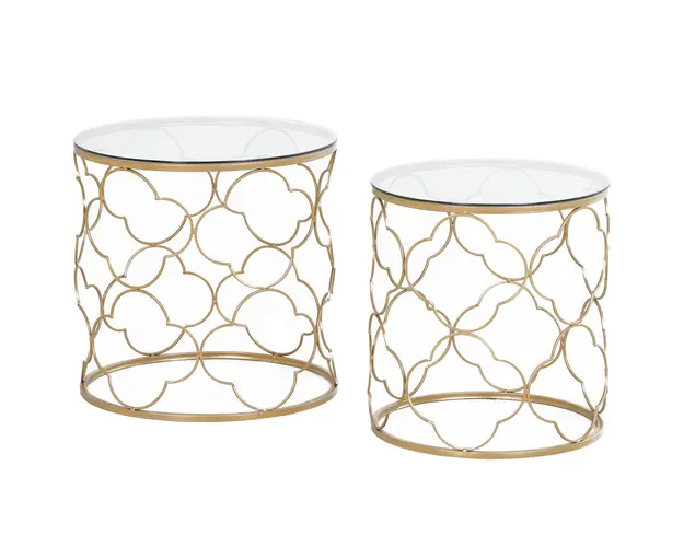 HOMCOM Set de 2 Masute pentru Salon care se pot Stivui Art Deco, Masute de Cafea din Metal cu Blat din Sticla Securizata, Auriu | Aosom Romania