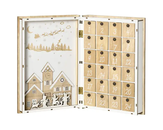 Calendar de Advent, Calendar de Craciun in forma de carte cu decoratiuni tematice, calendar pentru cadouri de Craciun HOMCOM | Aosom Romania