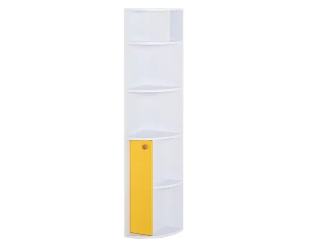 Biblioteca cu 5 niveluri cu Rafturi deschise HOMCOM 1 dulapior modern cu economisire de spatiu, alb si galben 29,8x29,9x147cm | Aosom Romania