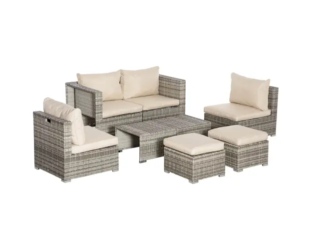 Outsunny Set Mobilier de Gradina Lux 8 Piese, Canapea, Perne Detasabile si Lavabile, Ratan PE Bej, Spatios | Aosom Romania