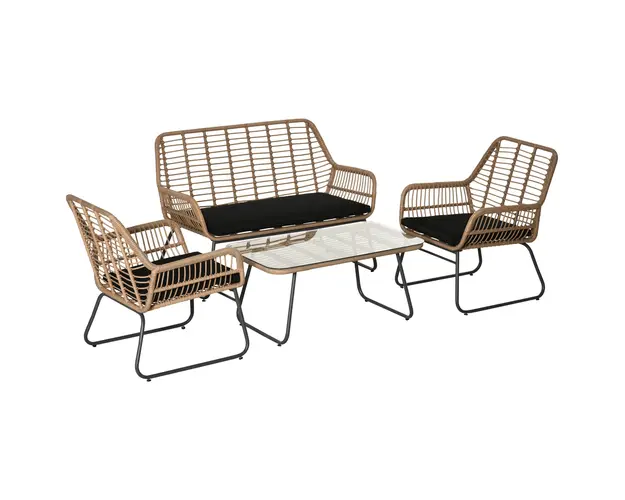 Outsunny Set Canapele pentru Veranda, 4 Piese, Ratan Natural, Design Sofisticat, Ideal pentru Relaxare si Petreceri in Aer Liber | Aosom Romania