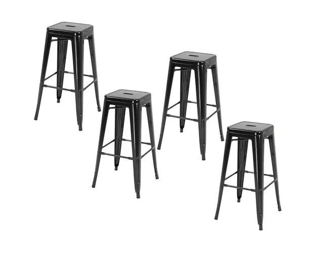 HOMCOM Set 4 Scaune de Bar din Metal cu Suport pentru Picioare Design Versatil pentru Interior/Exterior Negru 43x43x76 cm | Aosom Romania