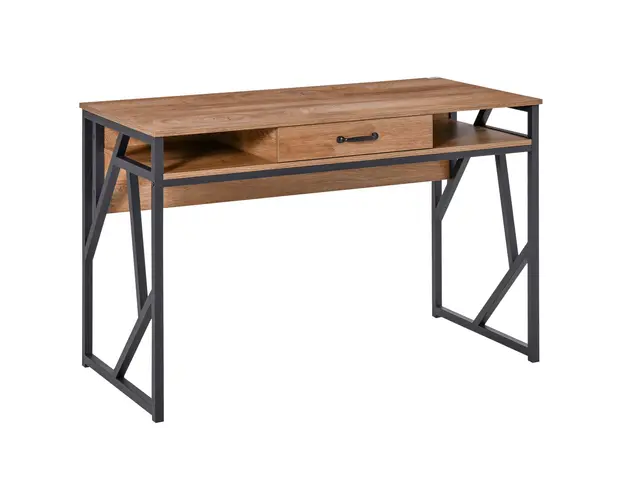 HOMCOM Birou pentru Computer, 2 Compartimente si Sertar, Metal si MDF Clasa E1, 120x60x76cm, Maro, Ideal pentru Studiu | Aosom Romania