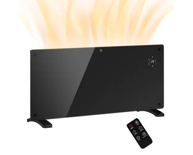 HOMCOM Radiator Electric cu Temperatura Reglabila, Protectie la Supraincalzire si Telecomanda, 87x21,5x44,5 cm, Negru | Aosom Romania