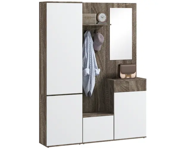 HOMCOM Mobilier 4 in 1 cu Oglinda, Cuiere si Rafturi Interioare Reglabile, Mobilier Multifunctional, 145x29x184 cm, Negru | Aosom Romania