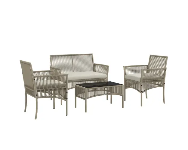Outsunny Set de Gradina cu 2 Fotolii de Exterior, Canapea si Masuta, 56x56x80 cm, Kaki | Aosom Romania