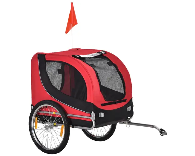 PawHut Remorca Bicicleta pentru Caini si Animale Domestice, Rosu si Negru, 130 x 90 x 110cm | Aosom Romania