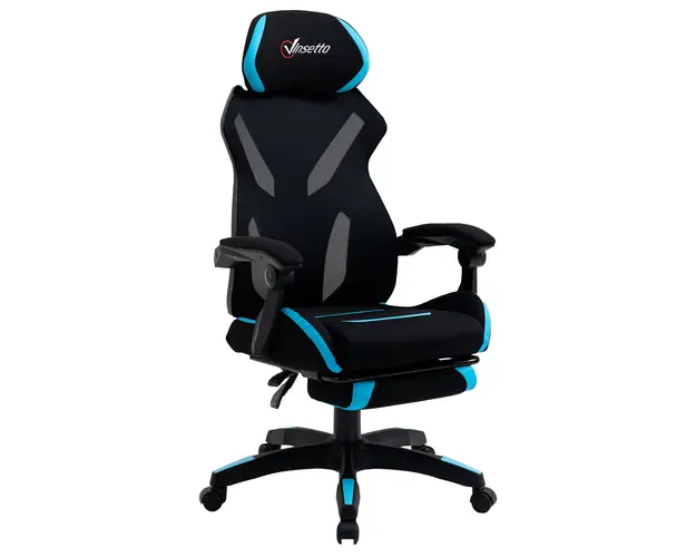 Vinsetto Scaun Gaming cu Suport Lombar, Scaun Birou Ergonomic cu Inaltime Reglabila din Tesatura, 65x65x119-129 cm, Negru si Albastru | Aosom Romania