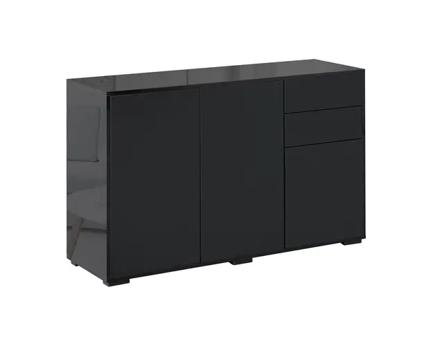 HOMCOM Dulap Versatil Negru, 2 Sertare si 2 Dulapuri cu Deschidere Prin Apasare, pentru Spatii Moderne, 117x36x74cm | Aosom Romania