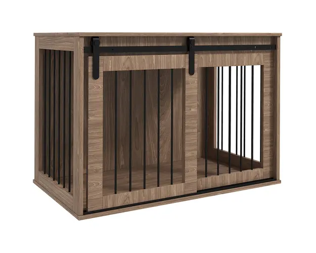 PawHut Casuta Multifunctionala pentru Caini Mari, Culcus pentru Caini cu Usa Culisanta, 98x58x61 cm, Maro | Aosom Romania