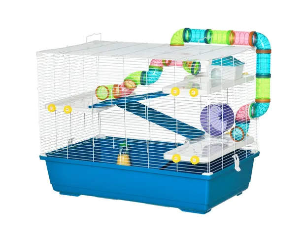 PawHut Cusca Extra Mare pentru Hamsteri cu Tuburi si Tuneluri, pe 4 Nivele cu Manere, Sticla de Apa, Farfurie, Roata pentru Exercitii | Aosom RO