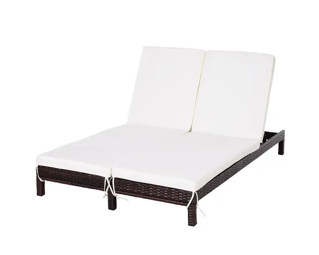 Outsunny Sezlong cu 2 Locuri din Otel si Ratan Maro Alb cu Spatar Reglabil pentru Confort Maxim in Gradina 195x120x28cm | Aosom Romania