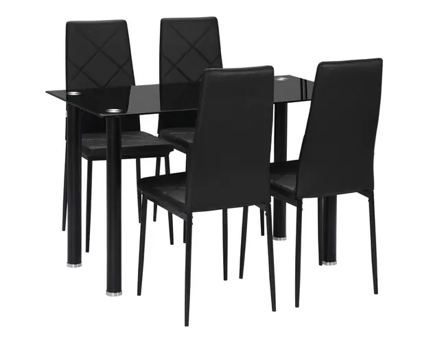 HOMCOM Set Masa de Sufragerie cu 4 Scaune Dreptunghiulara din Sticla Securizata si Otel Scaune Capitonate cu Spatar Inalt | Aosom Romania