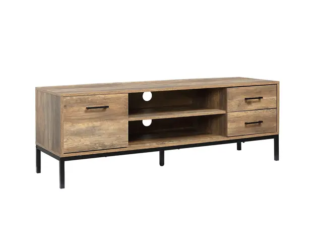 HOMCOM Suport TV cu Usa, Sertar si Spatiu Depozitare pentru Ecrane pana la 50", Picioare Otel, 135x35x41.7 cm, Cafea | Aosom Romania