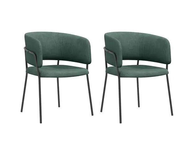 HOMCOM Set de Scaune, Scaune de Bucatarie Tapitate Moderne din Catifea cu Spate, Cotiera si Picioare Metalice, 57x53x73 cm, Verde