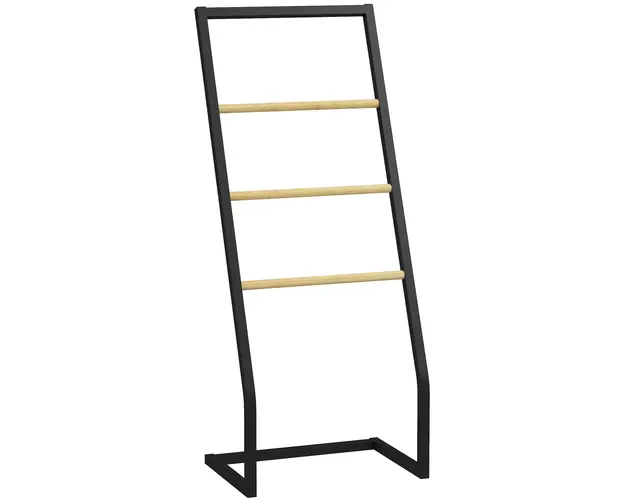 HOMCOM Raft pentru Prosoape cu 4 Niveluri din Bambus, Suport de Prosoape de Dodea Autoportant, 40,5x28x98 cm, Negru | Aosom Romania