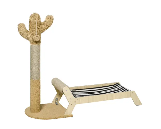 PawHut Stalp de Zgariat 2 in 1 cu Pat pentru Pisici Sub 5kg, Stalp Rotativ si Minge Suspendata, 88.5x31.5x76.5cm, Maro | Aosom Romania