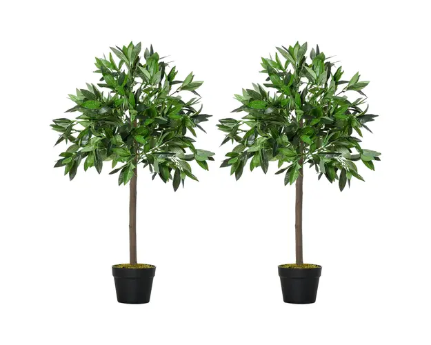 Outsunny Set de 2 Arbori de Dafin in Ghiveci, Plante Artificiale din Plastic pentru Interior si Exterior, Ø16x90A cm, Verde | Aosom Romania