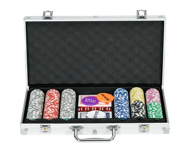 SPORTNOW Set Poker 300 Jetoane Numerotate 11g, Carcasa Aluminiu, 2 Pachete Carti, 5 Zaruri | Aosom Romania