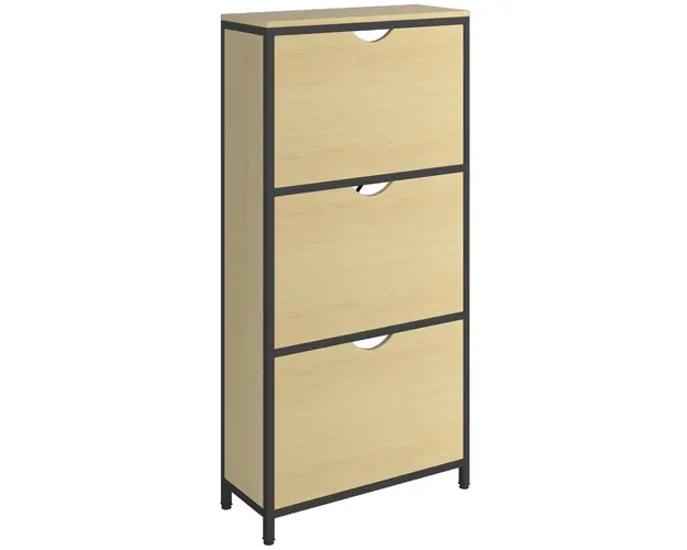 HOMCOM Dulap Ingust pentru Pantofi cu 3 Sertare Flip, Dulap Subtire cu Rafturi Reglabile, 60x24x124 cm, Lemn Natural | Aosom Romania