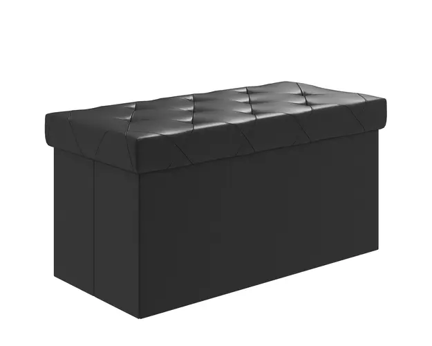 HOMCOM Banca Cutie de Depozitare Pliabila, Banca Taburet cu Capac si Invelis din Piele Ecologica, 76x38x38 cm, Negru | Aosom Romania