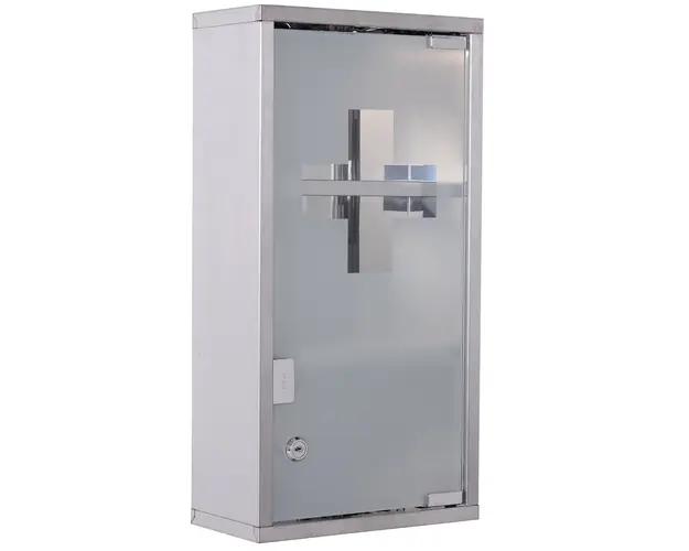 HOMCOM Dulap pentru Medicamente, Design Modern, Sticla si Otel, cu Usa si 2 Chei, 48x25cm | Aosom Romania
