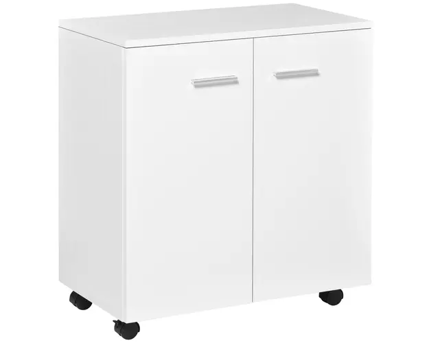 HOMCOM Comoda TV cu Roti Incluse, pentru Living sau Dormitor, 60x35x65 cm, Alb | Aosom Romania