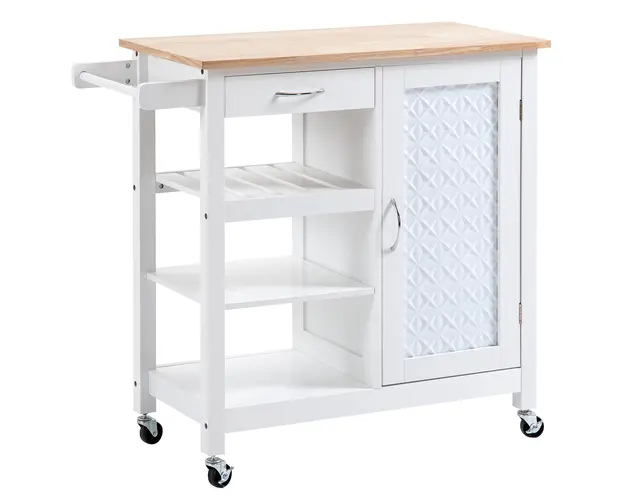 Carucior de Bucatarie HOMCOM 4 Roti, din MDF, dulap cu roti | Aosom Romania