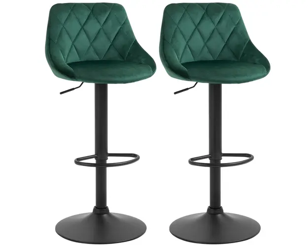 Set 2 Scaune de Bar Pivotante HOMCOM, Efect Catifelat, 51,5x48x83-104cm, Verde | Aosom Romania