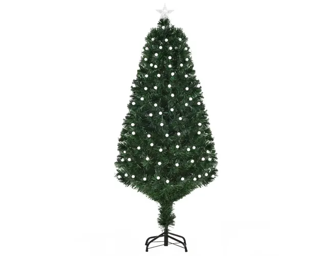 Brad de Craciun Artificial cu Lumini LED si Fibra Optica, brad verde cu Baza din Metal, decoratiune de Craciun, Verde HOMCOM | Aosom Romania