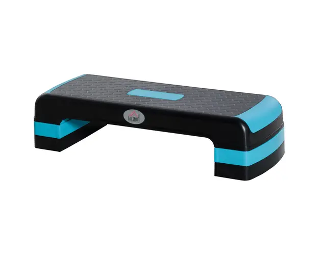 HOMCOM Step Fitness pentru Aerobic, Stepper Reglabil pe 3 Inaltimi 10-15-20cm din Plastic pentru Antrenament Acasa, Negru si Albastru