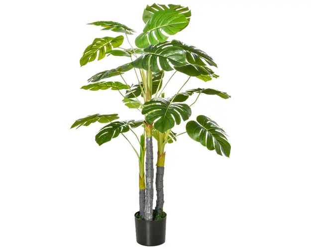 HOMCOM Monastera Planta Artificiala de Interior si Exterior, Planta Artificiala cu efect Realist cu 20 de Frunze, 120 cm | Aosom Romania