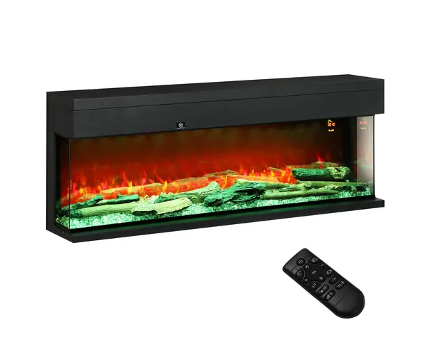 HOMCOM Semineu Electric Incorporabil cu Efect de Flacari 3D, Oprire Automata si Termostat, 127x26x50 cm, Negru | Aosom Romania