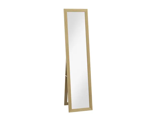 HOMCOM Oglinda cu Rama din MDF, Picioare si Carlige pentru Utilizare pe Podea sau pe Perete, 37x40x155 cm, Lemn Natural | Aosom Romania