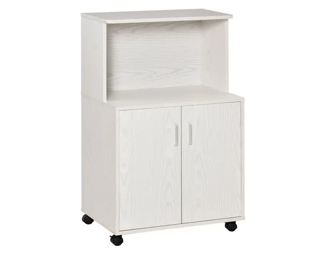 Mobilier de bucatarie cu roti HOMCOM, 60.4x40.3x 97cm, textura lemn alb/dungat | Aosom RO