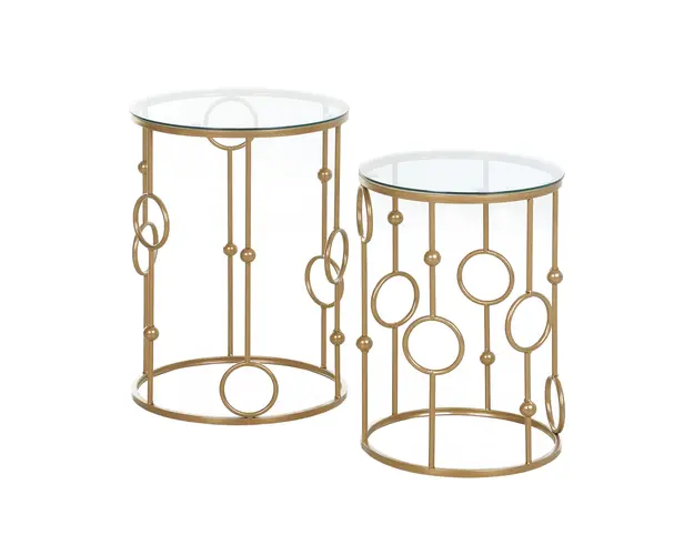HOMCOM Set 2 Mese de Cafea, Design Modern, Metal si Sticla, Auriu | Aosom Romania