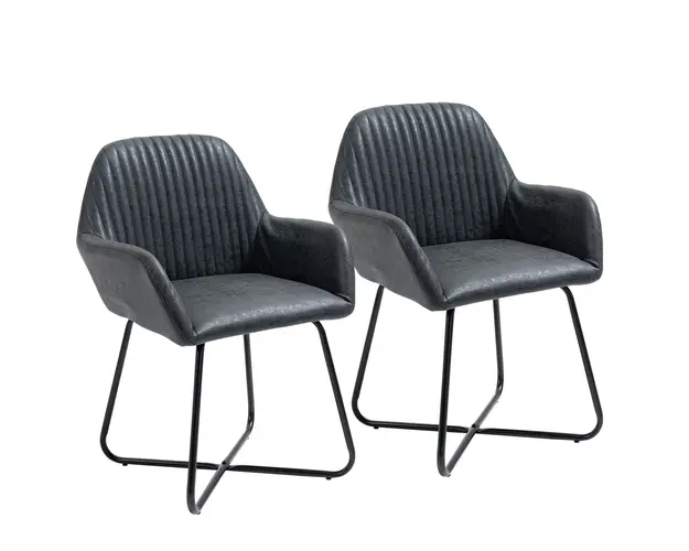 HOMCOM Set Scaune Elegante Imitatie Piele cu Picioare Metalice Antiderapante si Anti-Zgarieturi 60x56.5x85cm Negru | Aosom Romania