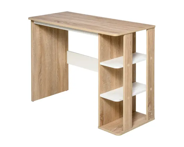 HOMCOM Birou Modern pentru Computer cu Raft cu 3 Etajere, Birou Modern din Lemn, 100x44x74 cm, Natural | Aosom Romania