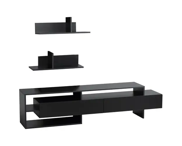 Suport TV modern HOMCOM cu 2 rafturi din lemn, dulap TV cu compartimente deschise si dulapuri, negru | Aosom Romania